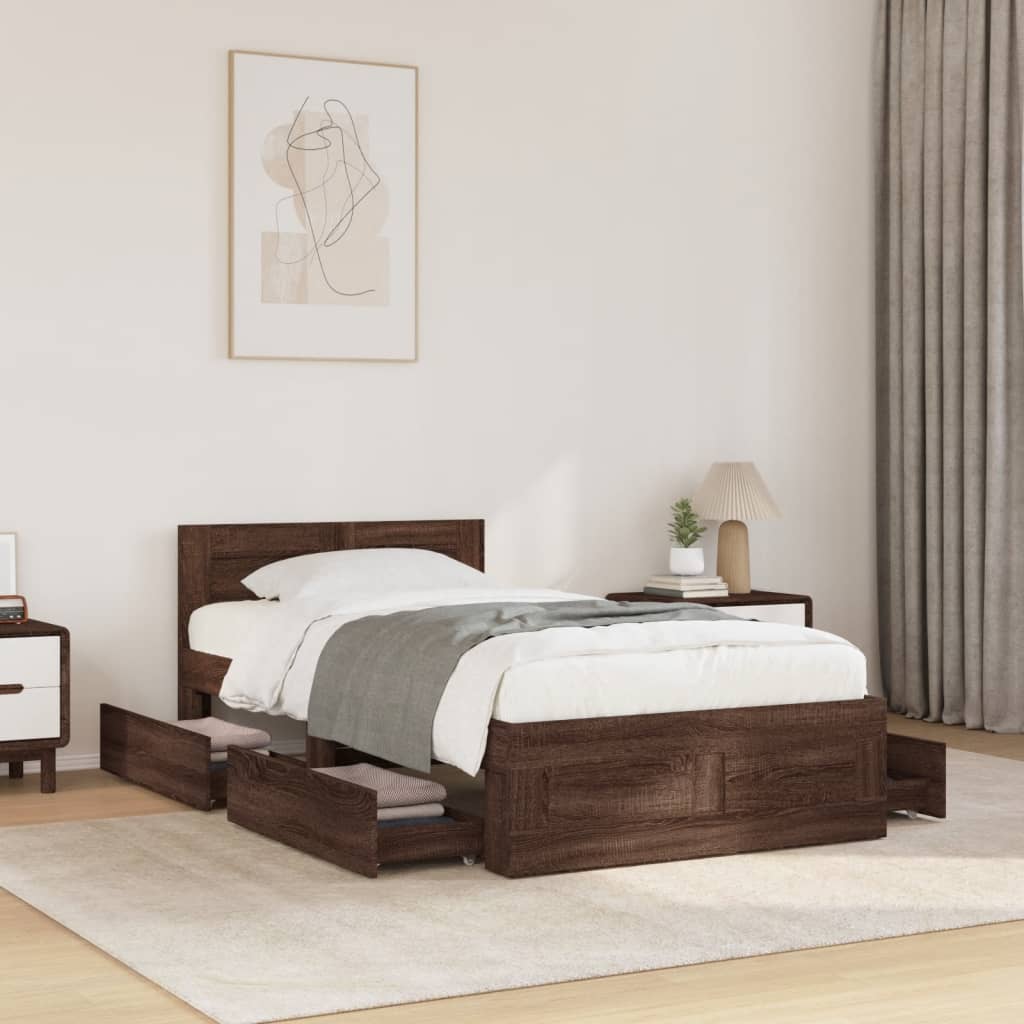 vidaXL Cama con cabecero madera de ingeniería marrón roble 90x190 cm