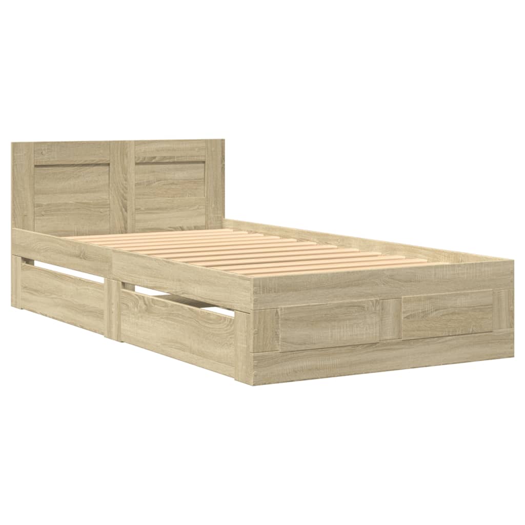 vidaXL Cama con cabecero madera de ingeniería roble Sonoma 75x190 cm