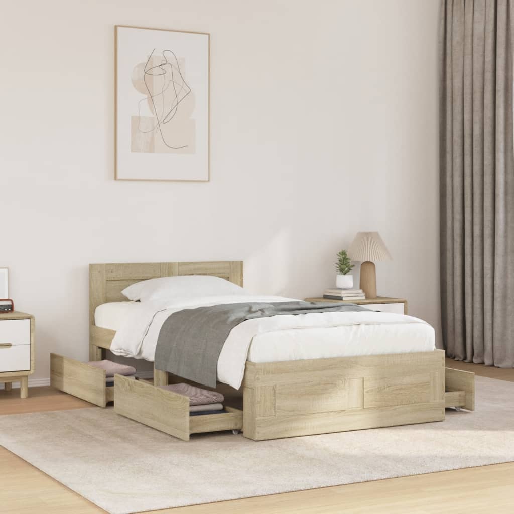 vidaXL Cama con cabecero madera de ingeniería roble Sonoma 75x190 cm