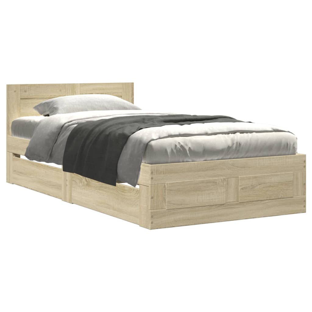 vidaXL Cama con cabecero madera de ingeniería roble Sonoma 75x190 cm