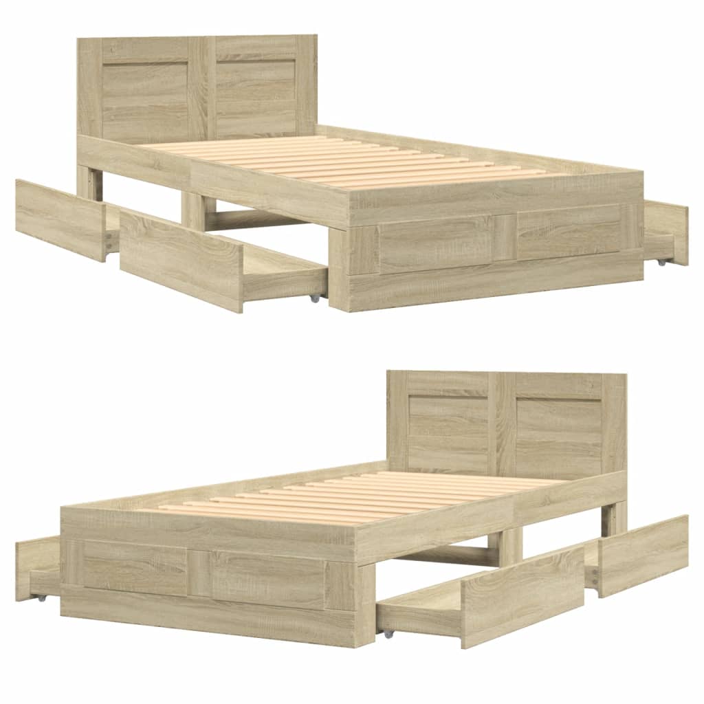 vidaXL Cama con cabecero madera de ingeniería roble Sonoma 75x190 cm