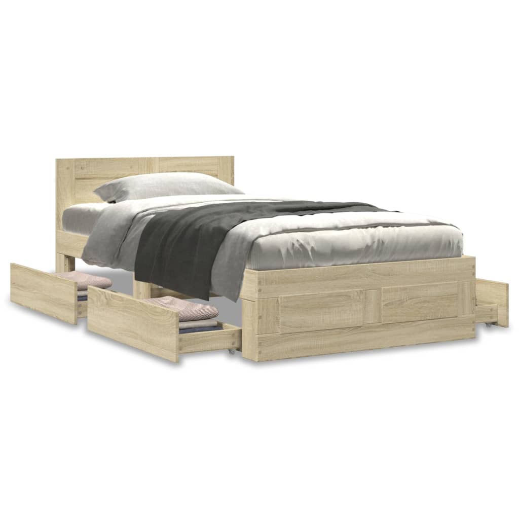 vidaXL Cama con cabecero madera de ingeniería roble Sonoma 75x190 cm