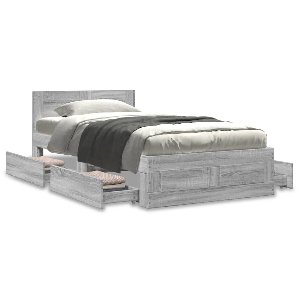 vidaXL Cama con cabecero madera de ingeniería gris hormigón 75x190 cm