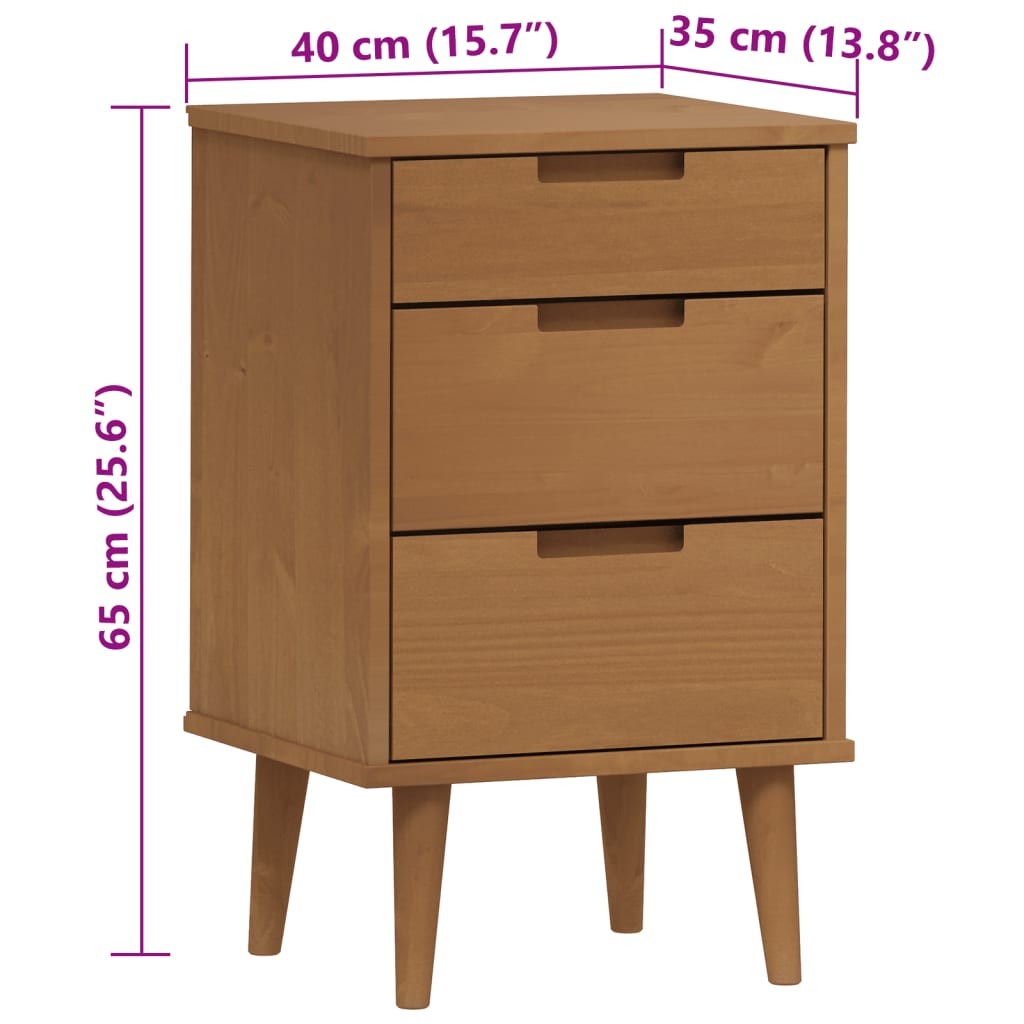 vidaXL Mesita de noche MOLDE madera maciza de pino marrón 40x35x65 cm