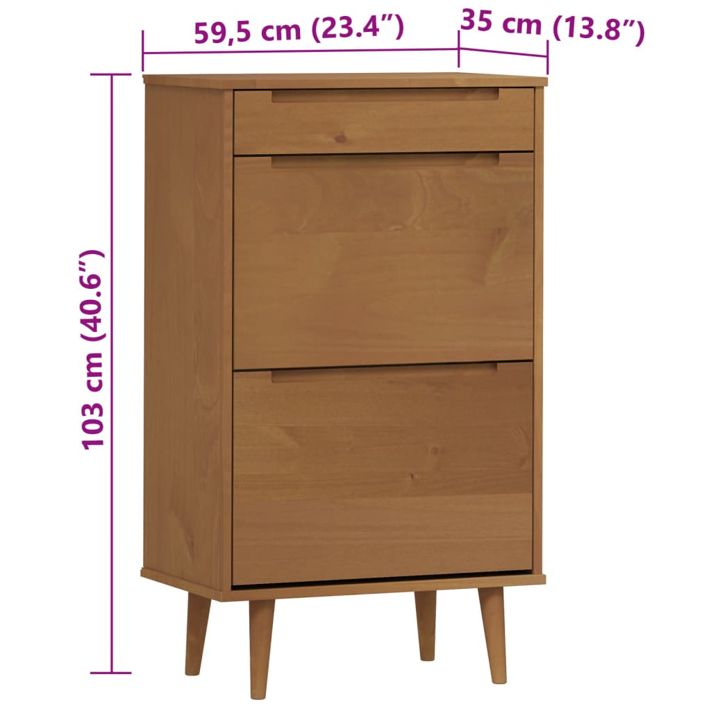 vidaXL Zapatero MOLDE madera maciza de pino marrón 59,5x35x103 cm