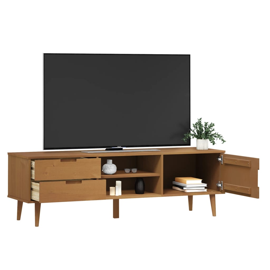 vidaXL Mueble de TV MOLDE madera maciza de pino marrón 158x40x49 cm