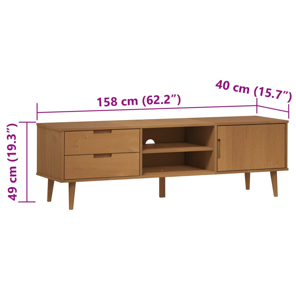 vidaXL Mueble de TV MOLDE madera maciza de pino marrón 158x40x49 cm