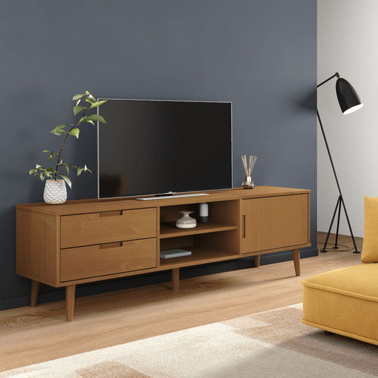 vidaXL Mueble de TV MOLDE madera maciza de pino marrón 158x40x49 cm