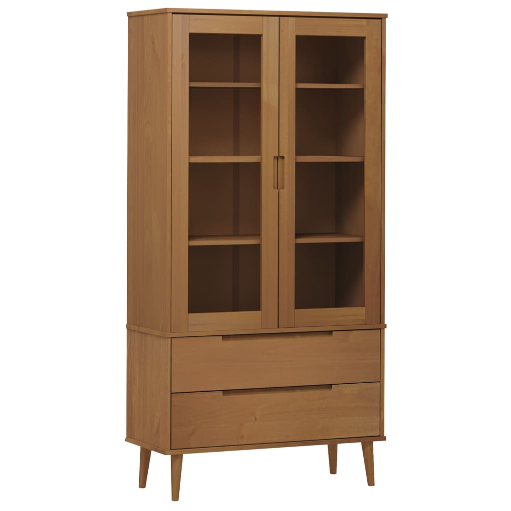 vidaXL Mueble vitrina MOLDE madera maciza de pino marrón 90x35x175 cm