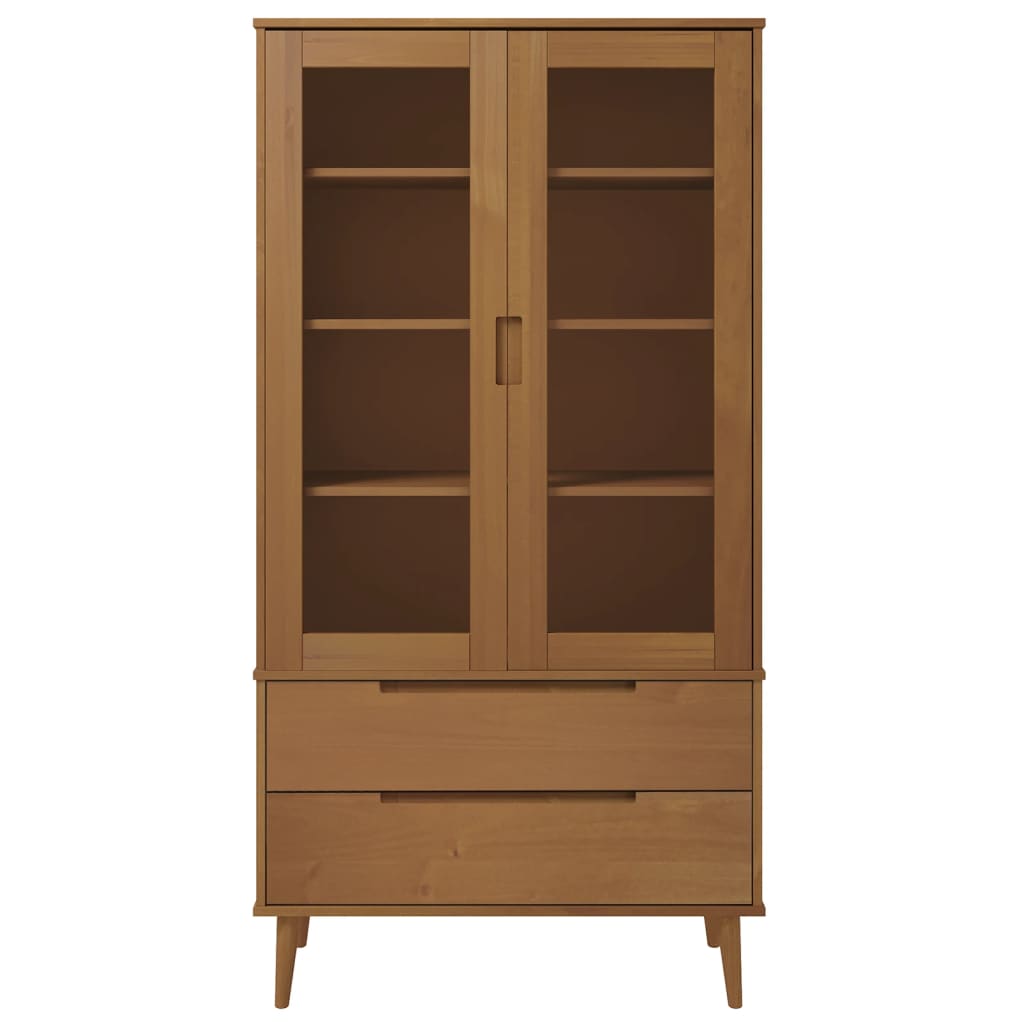 vidaXL Mueble vitrina MOLDE madera maciza de pino marrón 90x35x175 cm