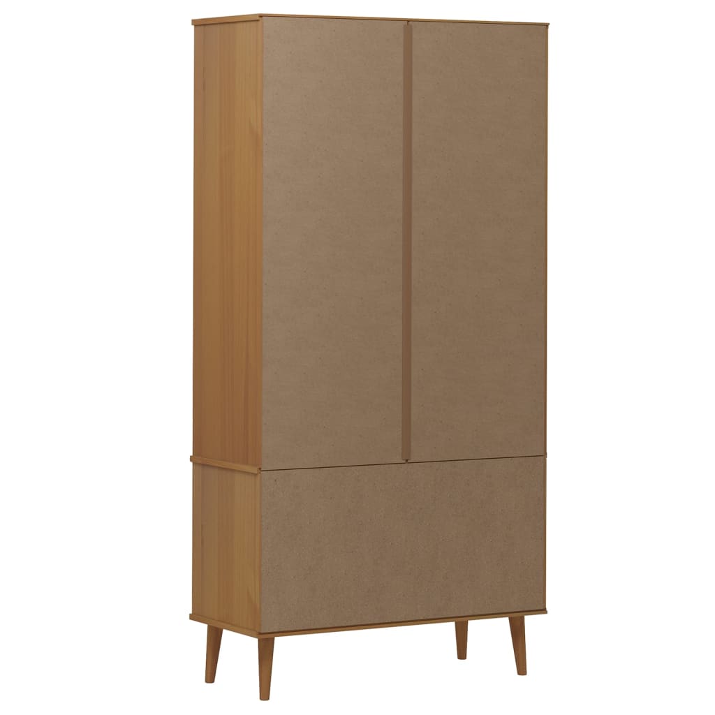 vidaXL Mueble vitrina MOLDE madera maciza de pino marrón 90x35x175 cm