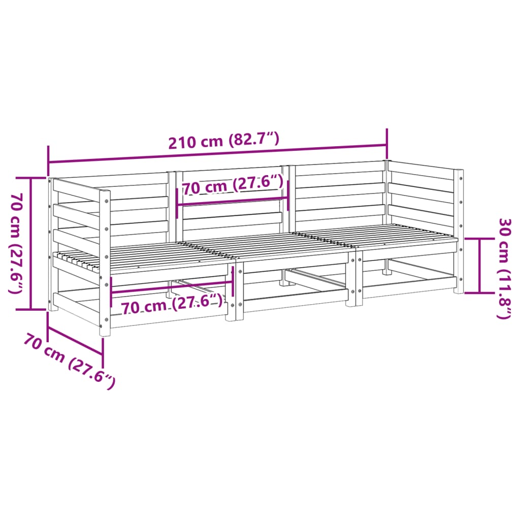 vidaXL Juego de sofás de jardín 3 piezas madera maciza de pino