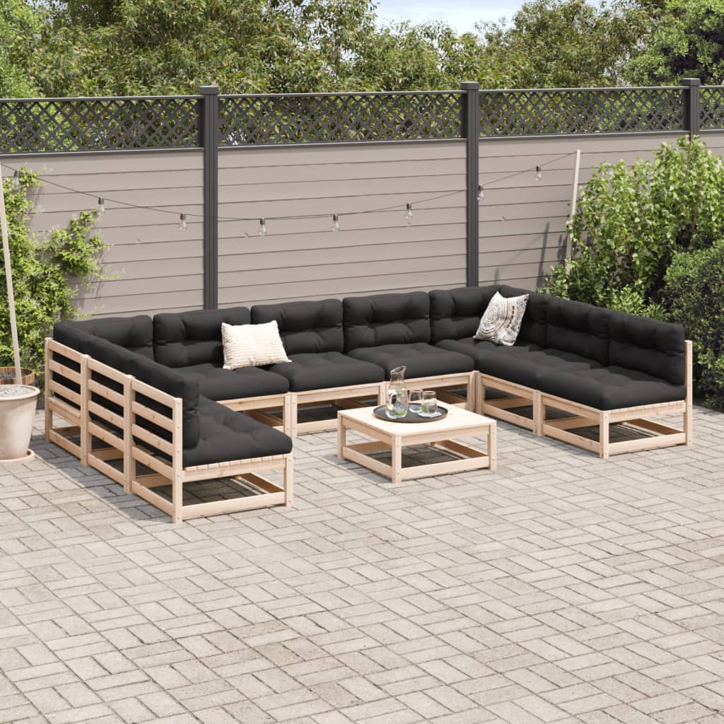 vidaXL Set de sofás de jardín 10 pzas con conjines madera maciza pino