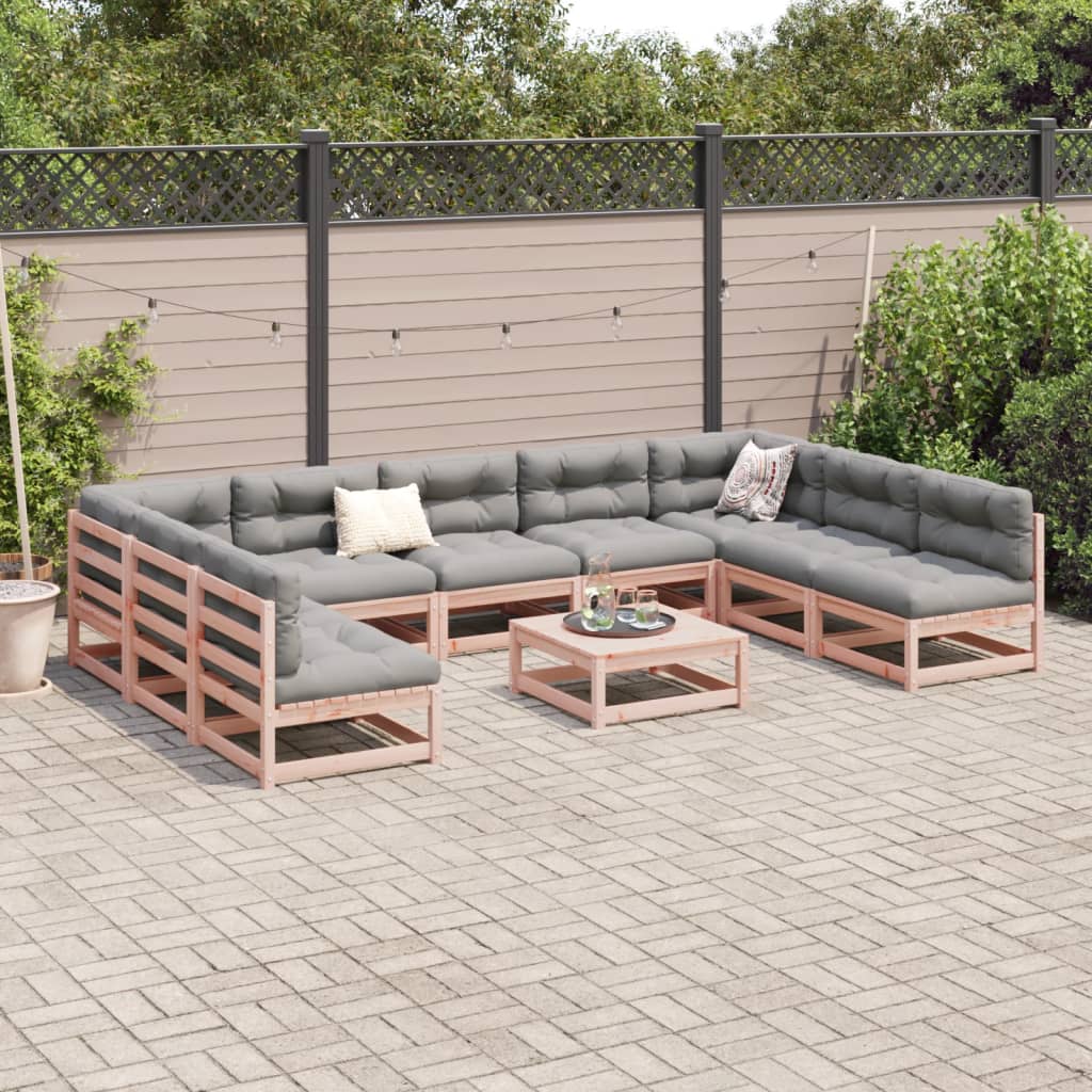 vidaXL Set de sofás de jardín 10 pzas con cojines madera abeto Douglas