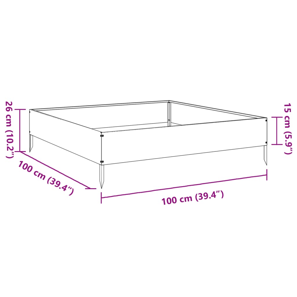 vidaXL Jardinera de acero inoxidable 100x100x26 cm