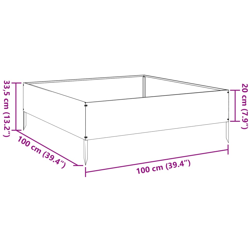 vidaXL Jardinera de acero inoxidable 100x100x33,5 cm