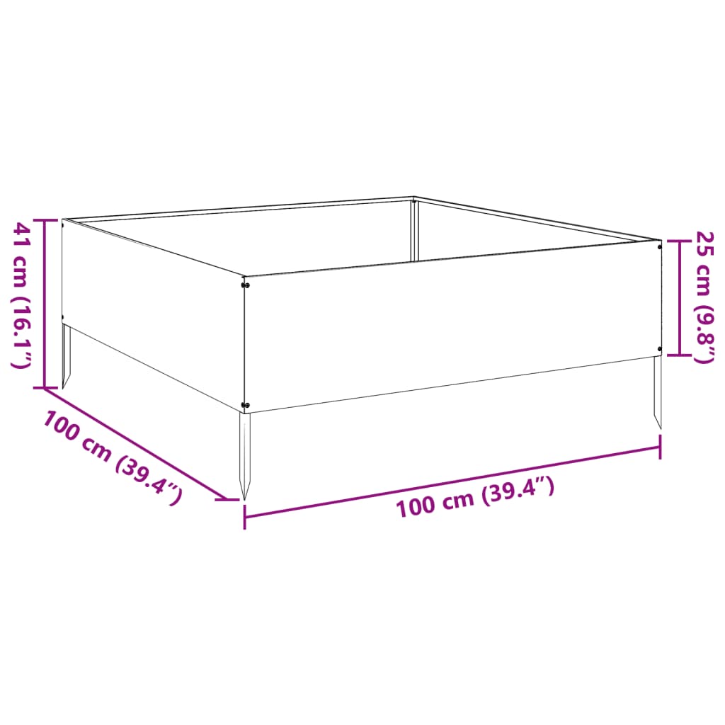 vidaXL Jardinera de acero inoxidable 100x100x25 cm