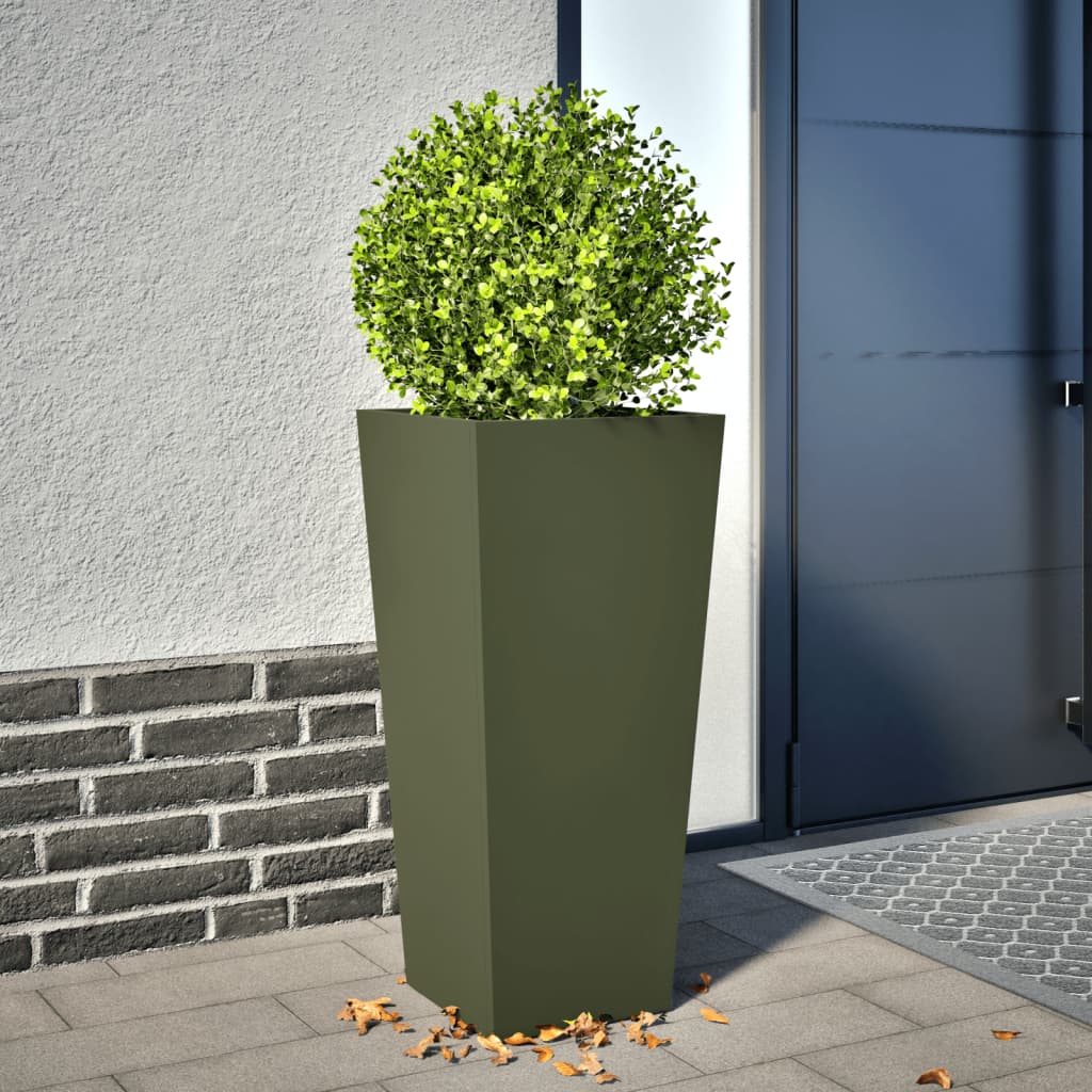 vidaXL Jardinera hexagonal acero verde oliva 35x35x75 cm