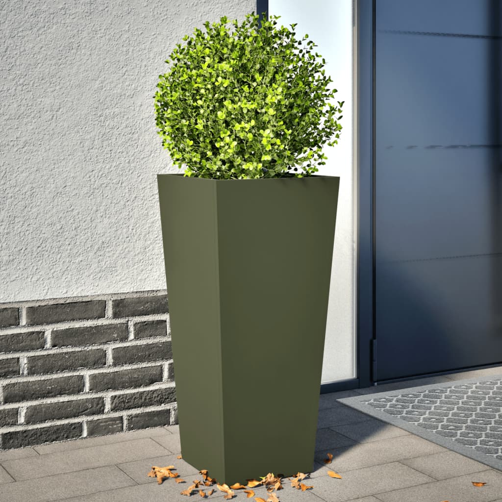 vidaXL Jardineras 2 uds acero verde oliva 35x35x75 cm