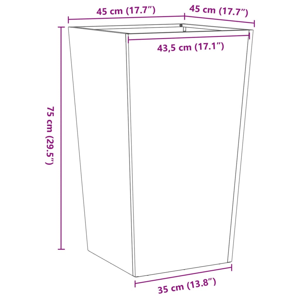 vidaXL Jardinera de acero negra 45x45x75 cm