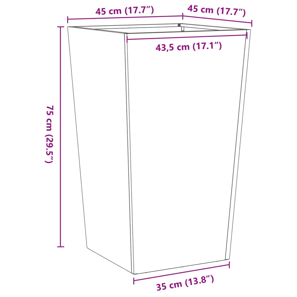 vidaXL Jardinera de acero inoxidable 45x45x75 cm