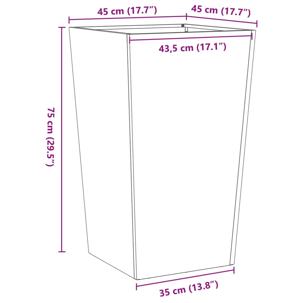 vidaXL Jardinera de acero inoxidable 45x45x75 cm