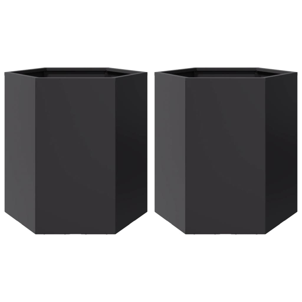 vidaXL Jardineras hexagonales 2 uds acero negra 46x40x45 cm