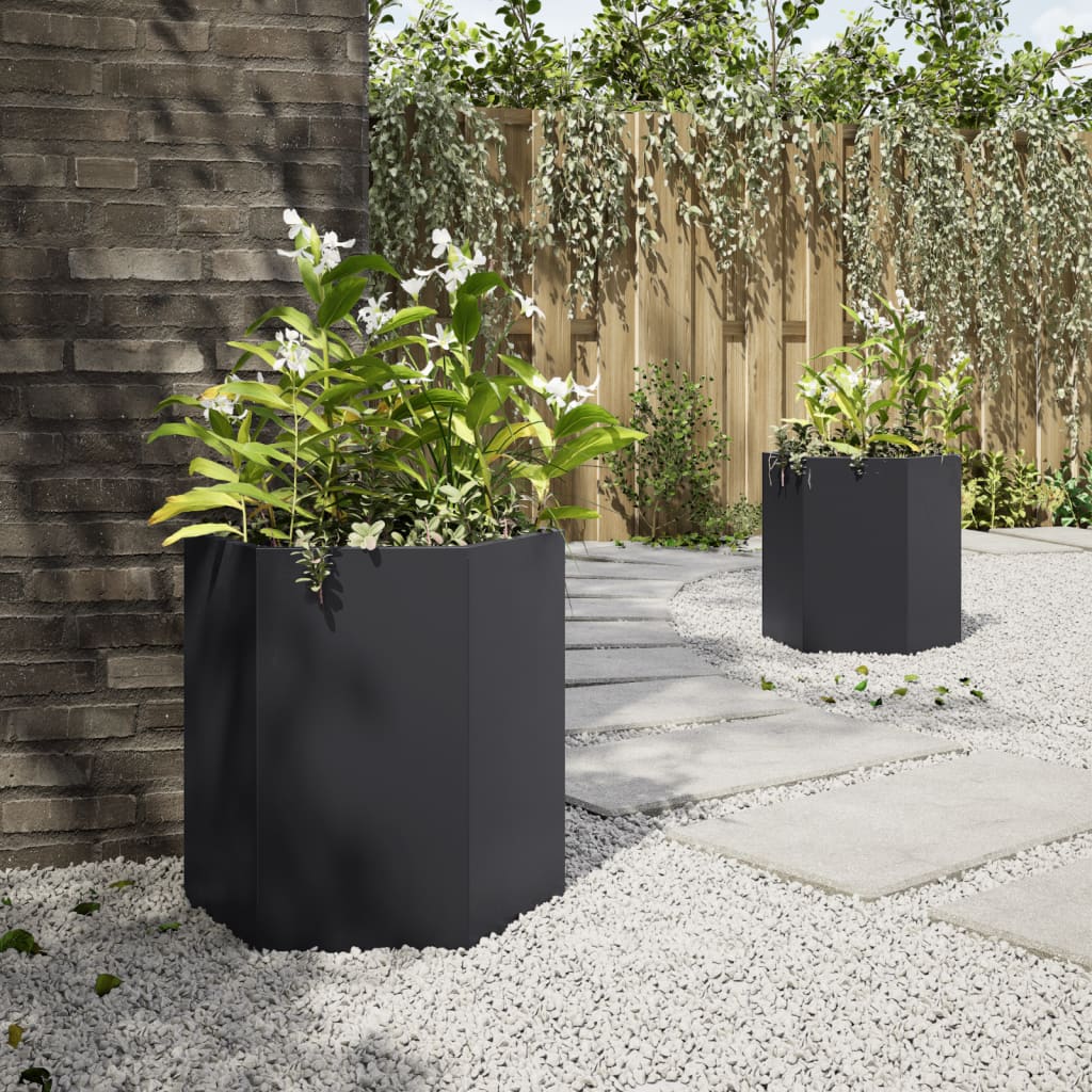 vidaXL Jardineras hexagonales 2 uds acero negra 46x40x45 cm