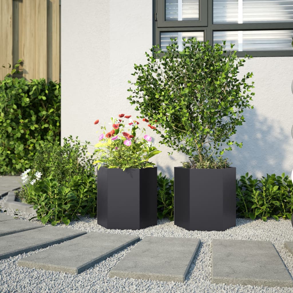 vidaXL Jardineras hexagonales 2 uds acero negra 46x40x45 cm