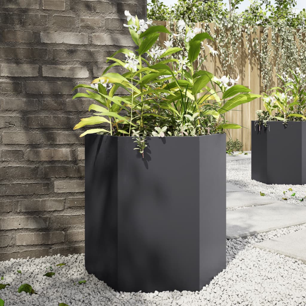 vidaXL Jardineras hexagonales 2 uds acero negra 46x40x45 cm