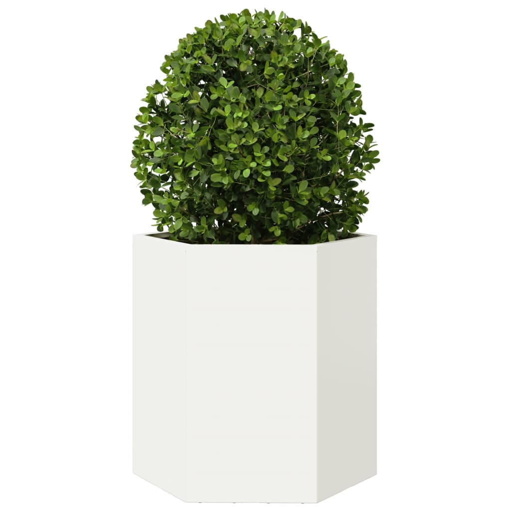 vidaXL Jardinera hexagonal acero blanco 46x40x45 cm