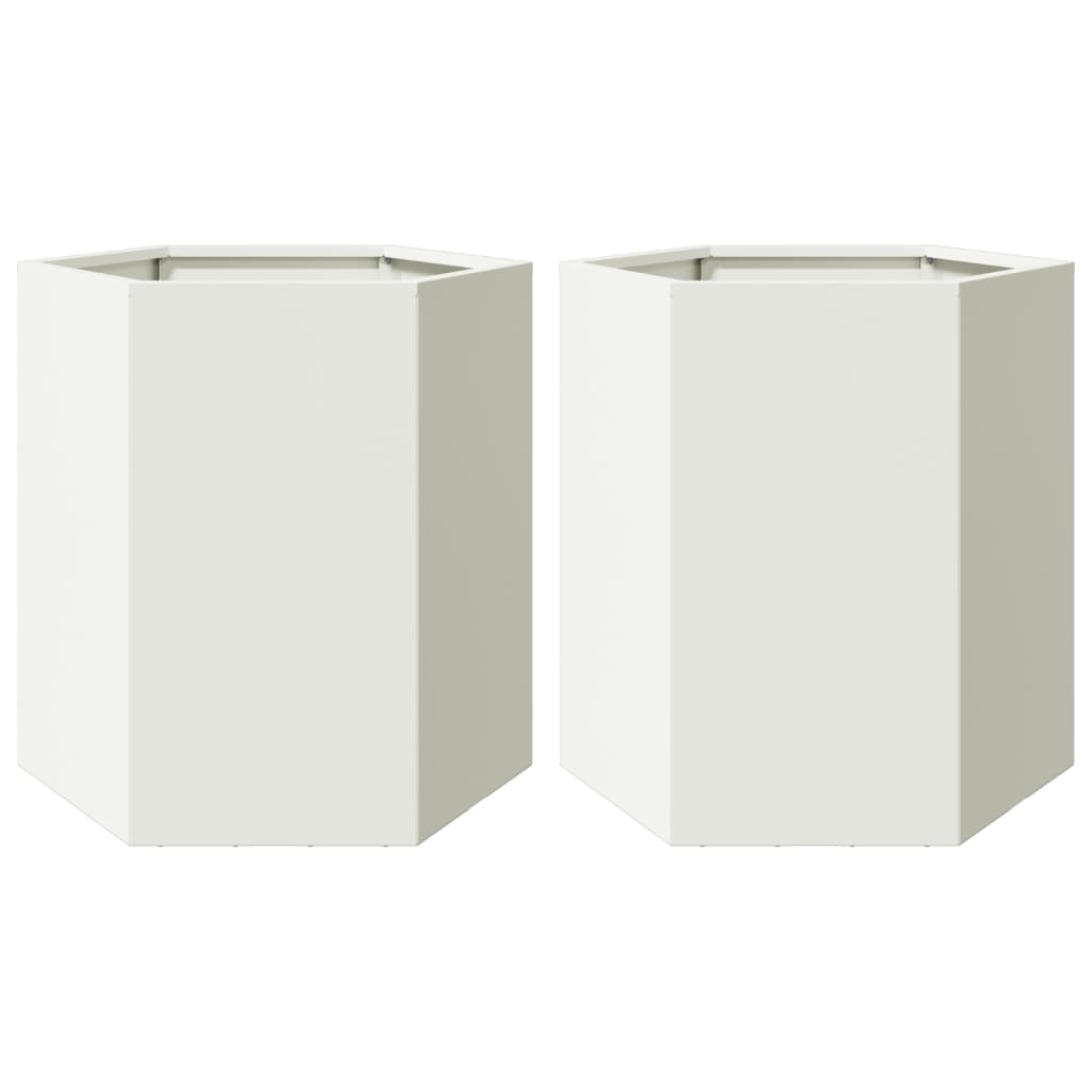 vidaXL Jardineras hexagonales 2 uds acero blanco 46x40x45 cm