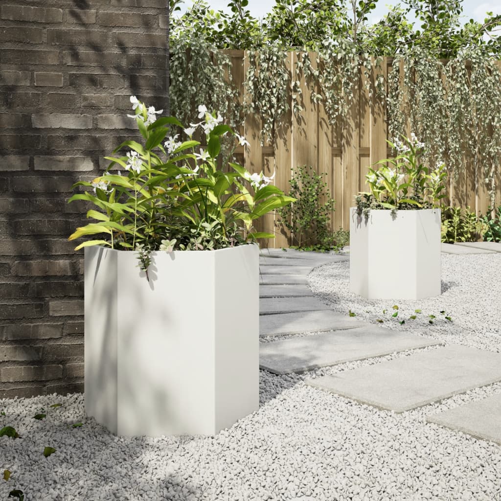 vidaXL Jardineras hexagonales 2 uds acero blanco 46x40x45 cm