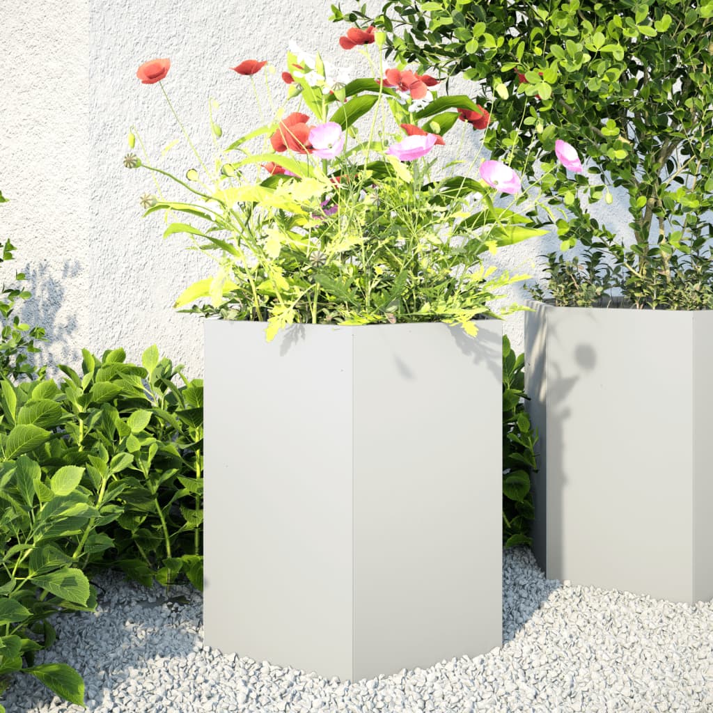 vidaXL Jardineras hexagonales 2 uds acero blanco 46x40x45 cm