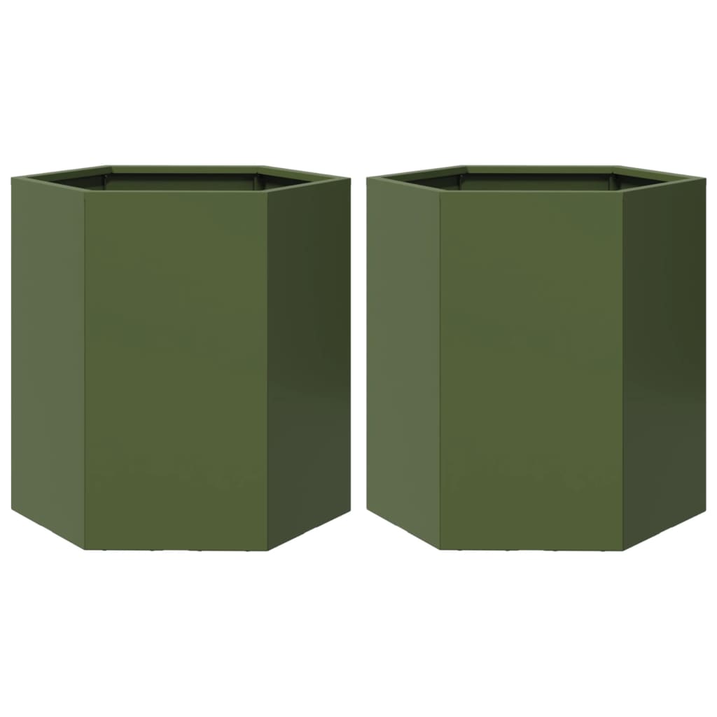 vidaXL Jardineras hexagonales 2 uds acero verde oliva 46x40x45 cm