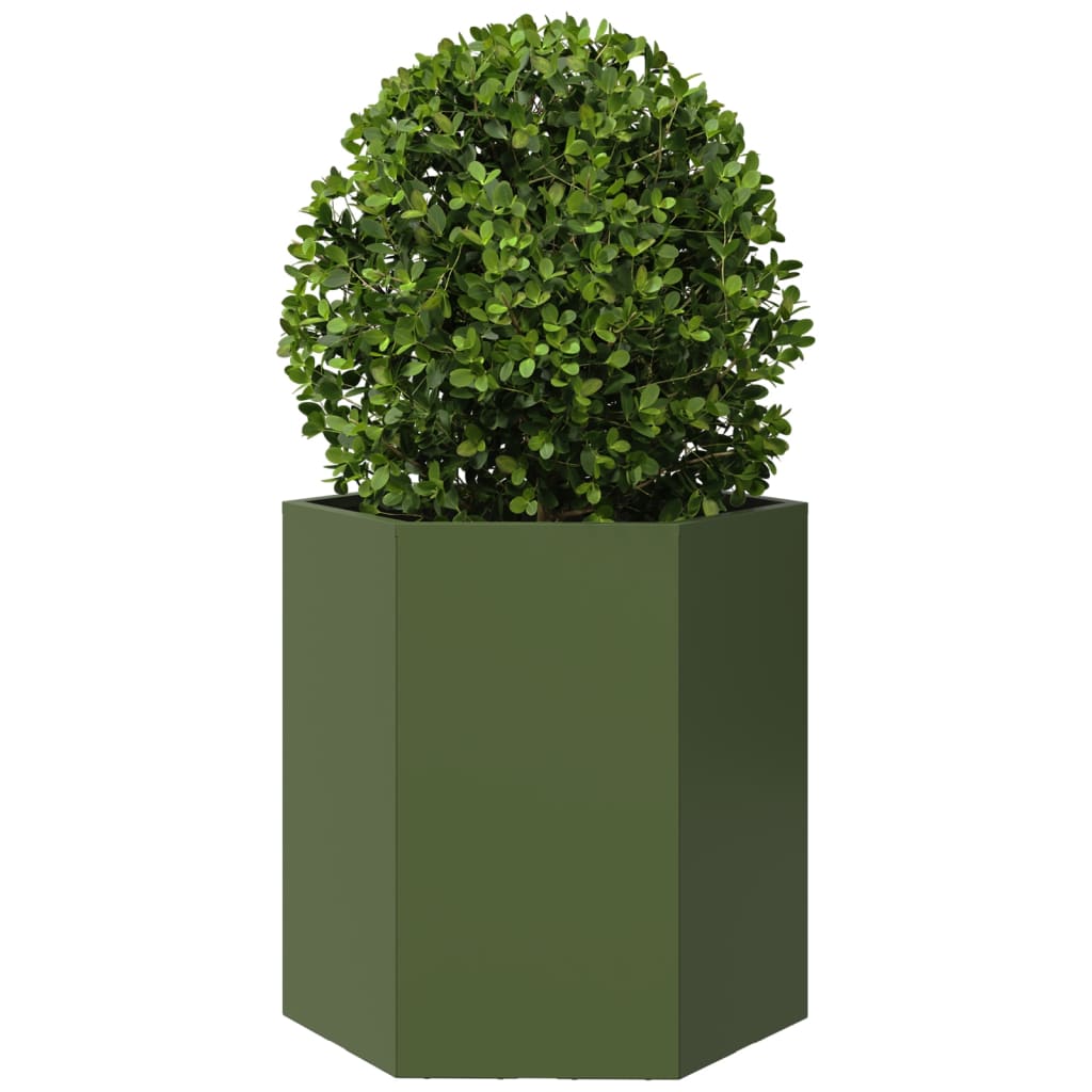 vidaXL Jardineras hexagonales 2 uds acero verde oliva 46x40x45 cm