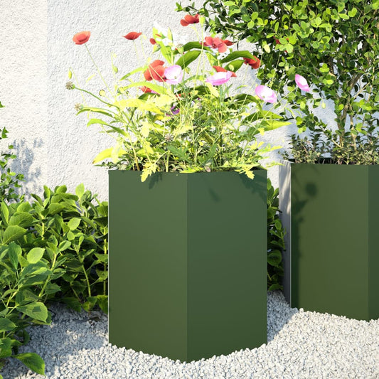 vidaXL Jardineras hexagonales 2 uds acero verde oliva 46x40x45 cm