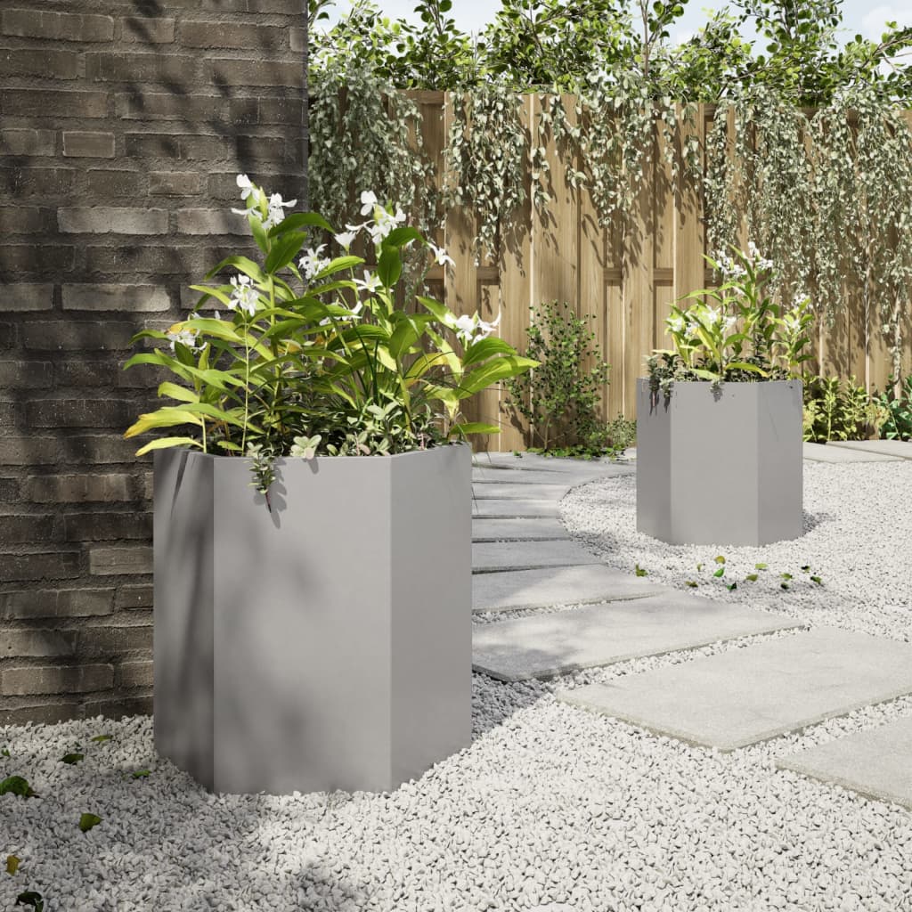 vidaXL Jardinera hexagonal 2 uds acero inoxidable 46x40x45 cm