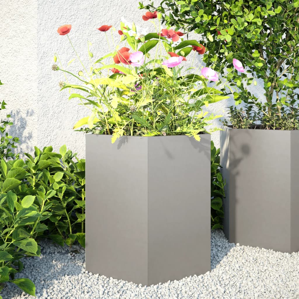 vidaXL Jardinera hexagonal 2 uds acero inoxidable 46x40x45 cm