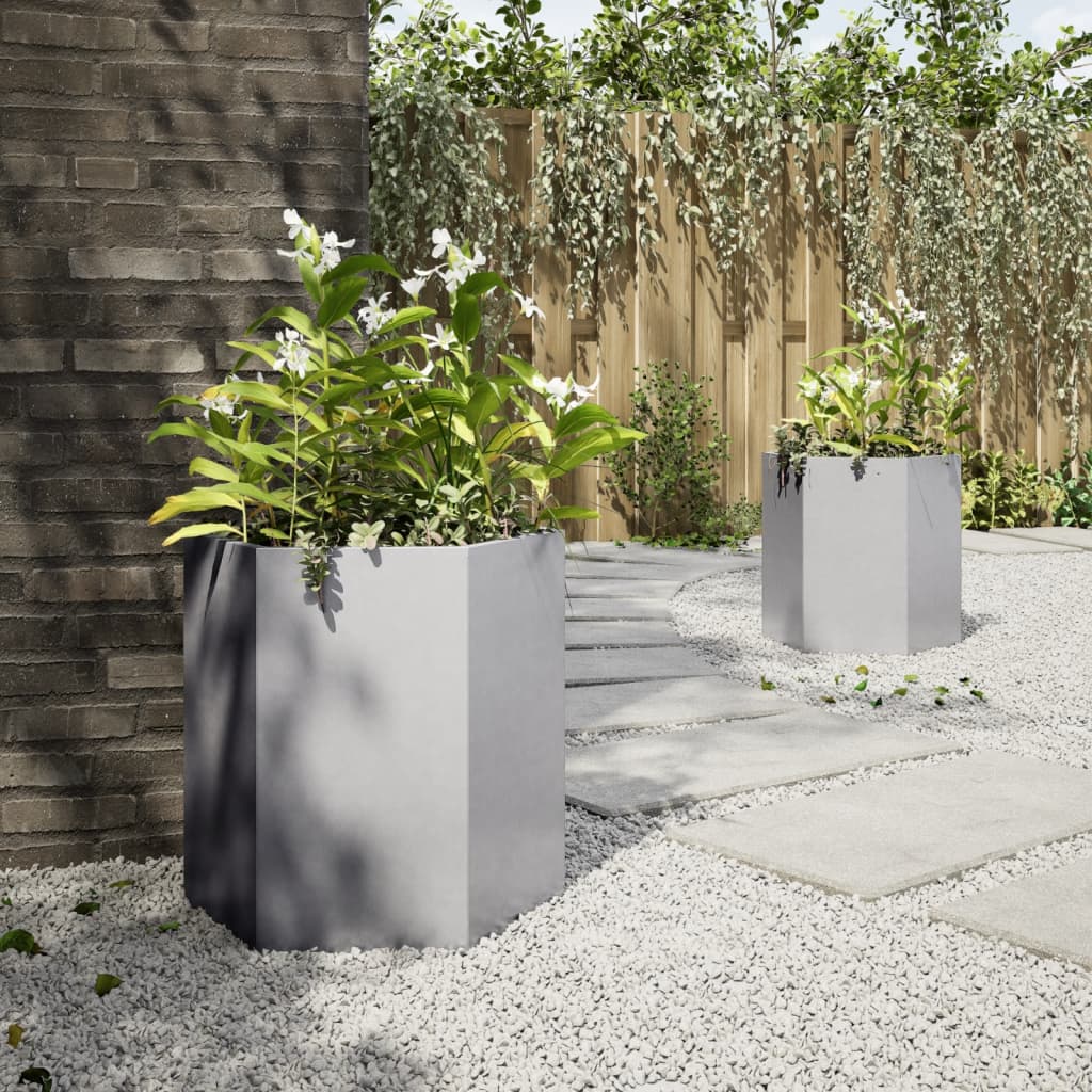 vidaXL Jardinera hexagonal 2 uds acero inoxidable 46x40x45 cm