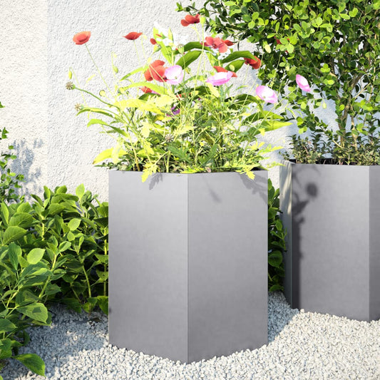 vidaXL Jardinera hexagonal 2 uds acero inoxidable 46x40x45 cm