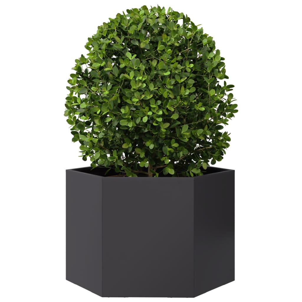 vidaXL Jardinera hexagonal acero negra 69x60x45 cm