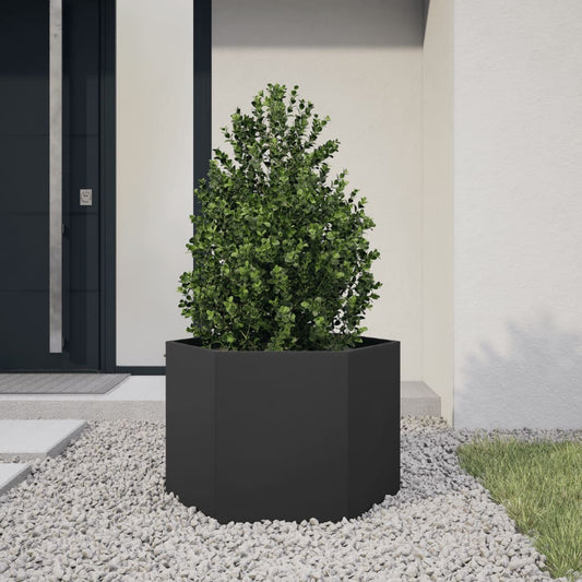 vidaXL Jardinera hexagonal acero negra 69x60x45 cm