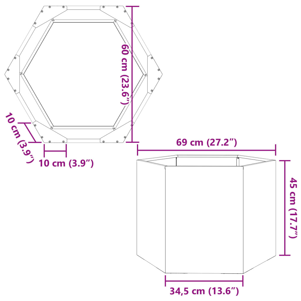 vidaXL Jardinera hexagonal acero gris antracita 69x60x45 cm