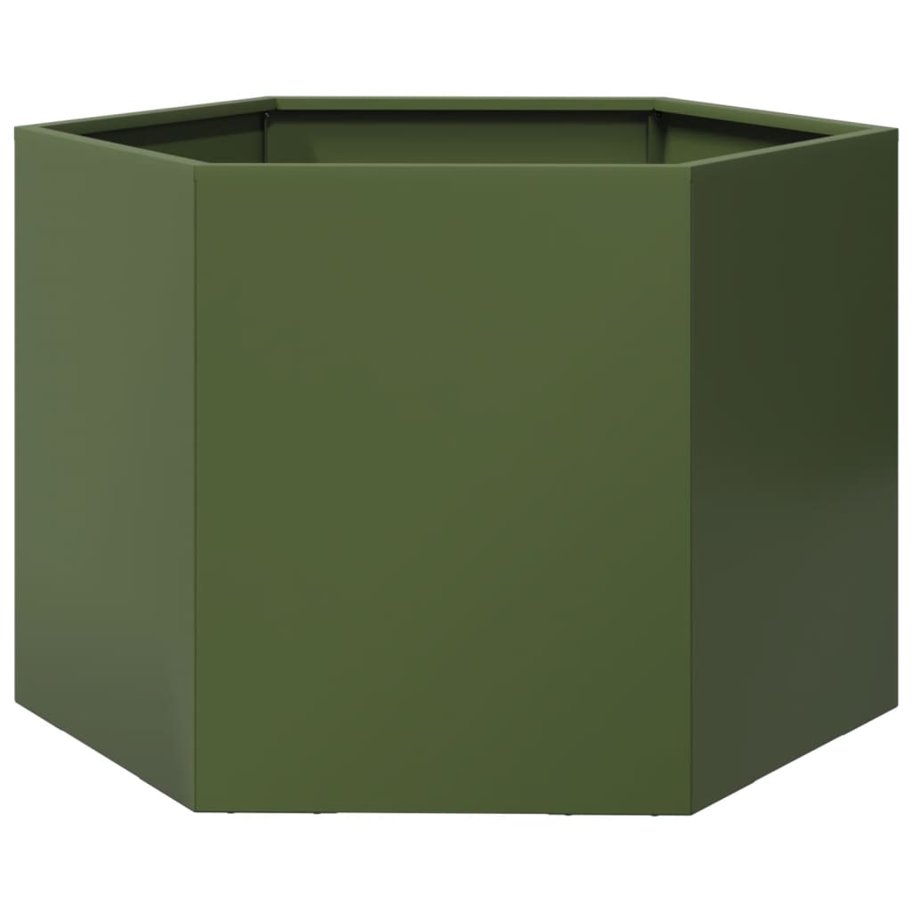 vidaXL Jardinera hexagonal de acero verde oliva 69x60x45 cm