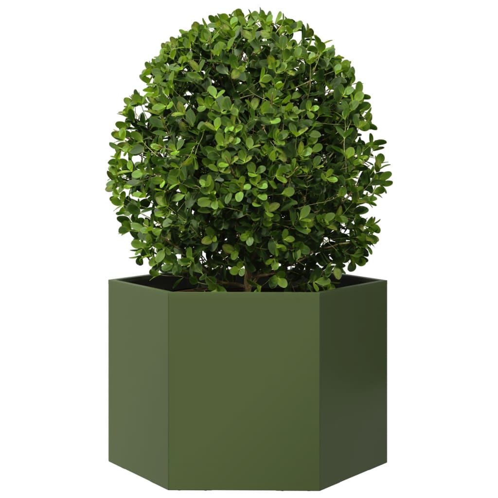 vidaXL Jardinera hexagonal de acero verde oliva 69x60x45 cm