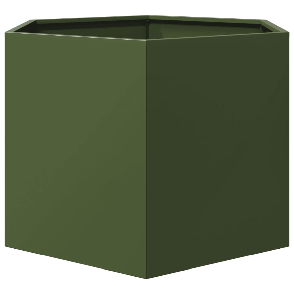 vidaXL Jardinera hexagonal de acero verde oliva 69x60x45 cm