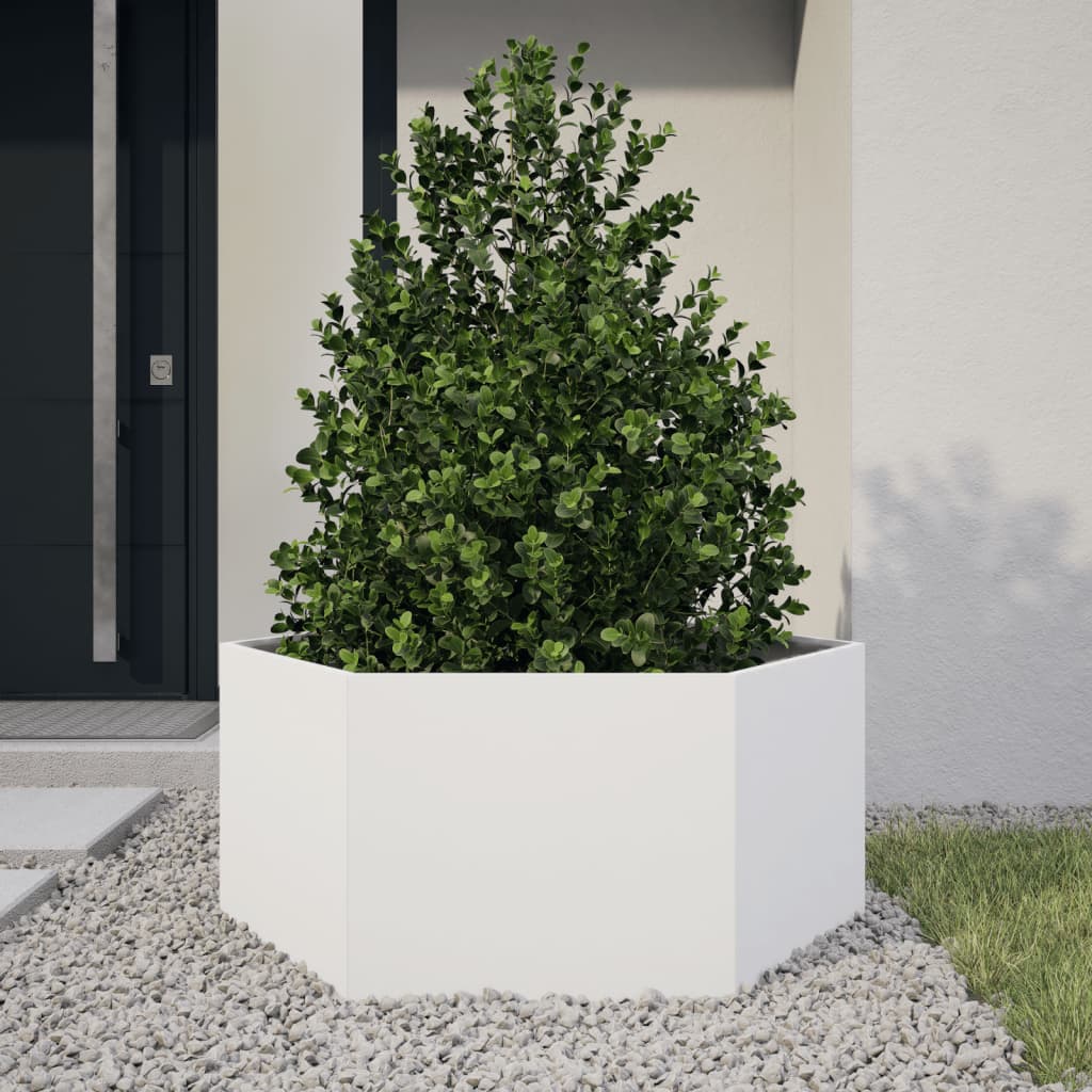 vidaXL Jardinera hexagonal de acero blanco 104x90x45 cm