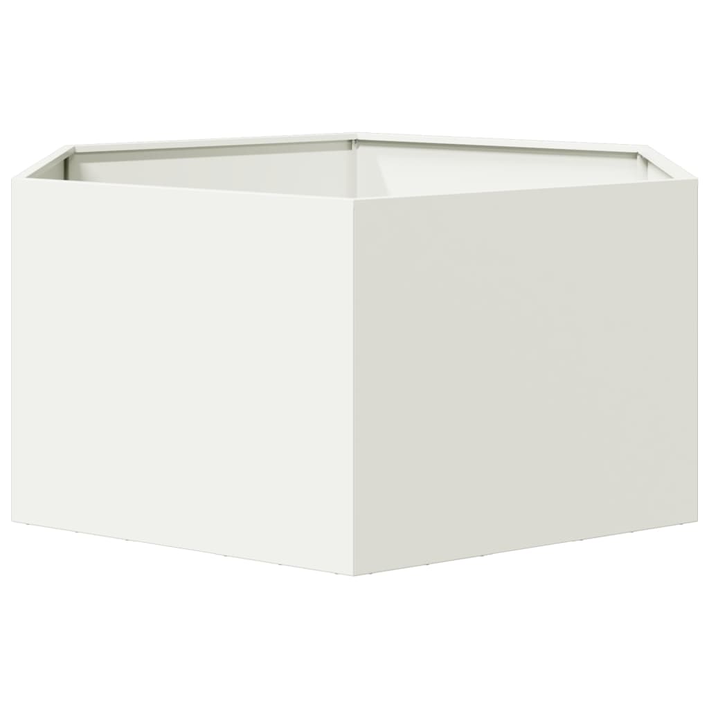 vidaXL Jardinera hexagonal de acero blanco 104x90x45 cm