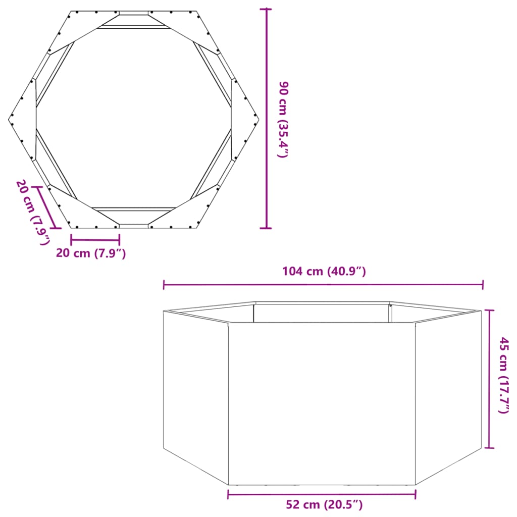 vidaXL Jardinera hexagonal de acero blanco 104x90x45 cm